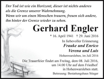Traueranzeige von Gerhard Engler  von Magdeburger Volksstimme