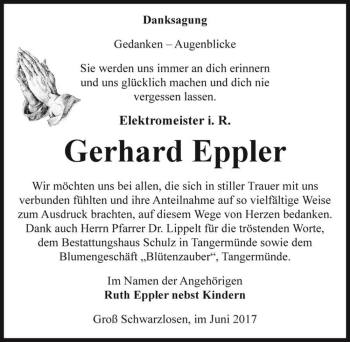Traueranzeige von Gerhard Eppler  von Magdeburger Volksstimme