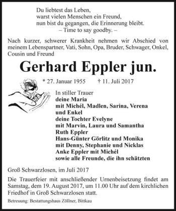 Traueranzeige von Gerhard Eppler jun.  von Magdeburger Volksstimme