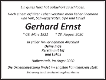 Traueranzeige von Gerhard Ernst  von Magdeburger Volksstimme