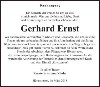 Traueranzeige von Gerhard Ernst  von Magdeburger Volksstimme