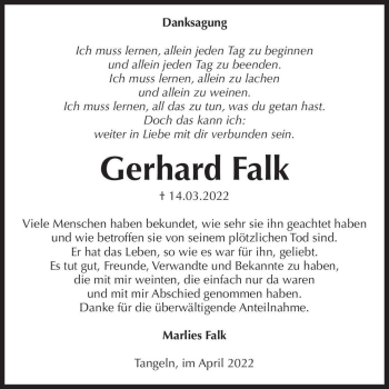 Traueranzeige von Gerhard Falk  von Magdeburger Volksstimme