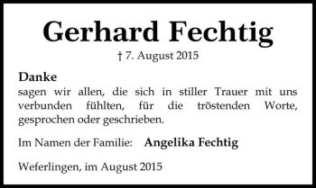 Traueranzeige von Gerhard Fechtig  von Magdeburger Volksstimme