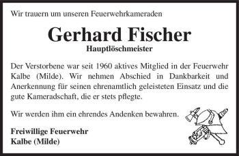 Traueranzeige von Gerhard Fischer  von Magdeburger Volksstimme