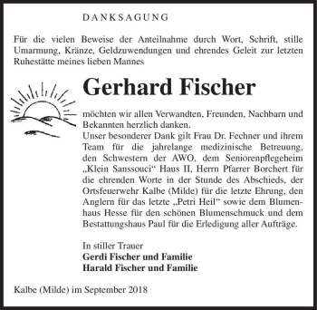 Traueranzeige von Gerhard Fischer  von Magdeburger Volksstimme