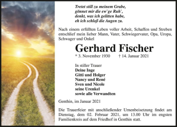 Traueranzeige von Gerhard Fischer  von Magdeburger Volksstimme