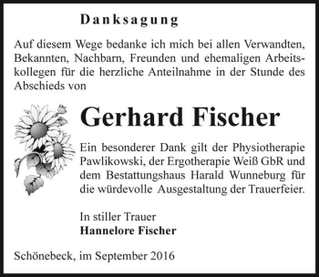 Traueranzeige von Gerhard Fischer  von Magdeburger Volksstimme