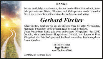 Traueranzeige von Gerhard Fischer  von Magdeburger Volksstimme