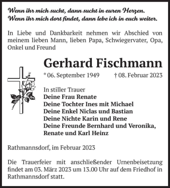 Traueranzeige von Gerhard Fischmann  von Magdeburger Volksstimme