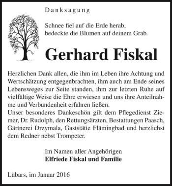 Traueranzeige von Gerhard Fiskal  von Magdeburger Volksstimme