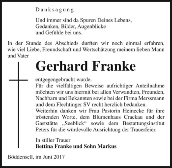 Traueranzeige von Gerhard Franke  von Magdeburger Volksstimme