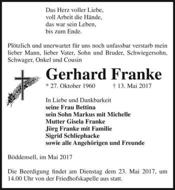 Traueranzeige von Gerhard Franke  von Magdeburger Volksstimme