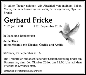 Traueranzeige von Gerhard Fricke  von Magdeburger Volksstimme