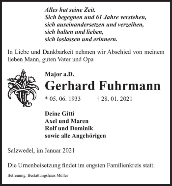 Traueranzeige von Gerhard Fuhrmann  von Magdeburger Volksstimme