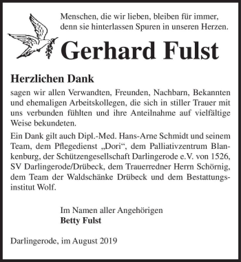 Traueranzeige von Gerhard Fulst  von Magdeburger Volksstimme