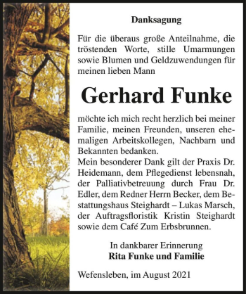Traueranzeige von Gerhard Funke  von Magdeburger Volksstimme