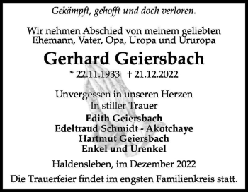 Traueranzeige von Gerhard Geiersbach  von Magdeburger Volksstimme