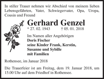 Traueranzeige von Gerhard Genzel  von Magdeburger Volksstimme