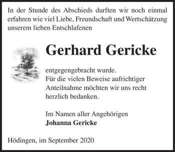 Traueranzeige von Gerhard Gericke  von Magdeburger Volksstimme