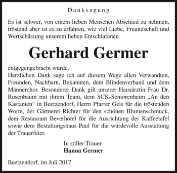 Traueranzeige von Gerhard Germer  von Magdeburger Volksstimme