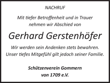 Traueranzeige von Gerhard Gerstenhöfer  von Magdeburger Volksstimme