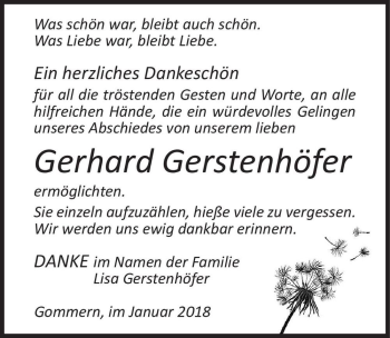 Traueranzeige von Gerhard Gerstenhöfer  von Magdeburger Volksstimme