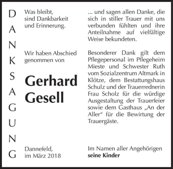 Traueranzeige von Gerhard Gesell  von Magdeburger Volksstimme