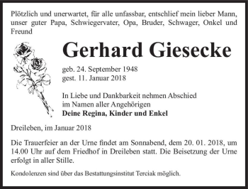 Traueranzeige von Gerhard Giesecke  von Magdeburger Volksstimme