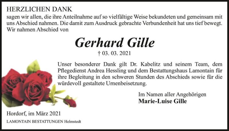  Traueranzeige für Gerhard Gille  vom 27.03.2021 aus Magdeburger Volksstimme