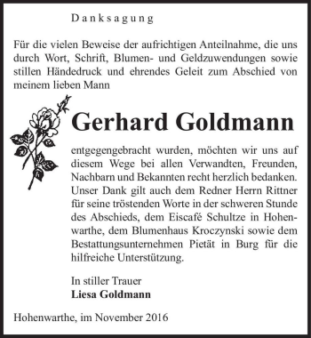 Traueranzeige von Gerhard Goldmann  von Magdeburger Volksstimme