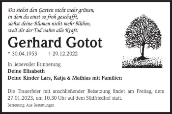 Traueranzeige von Gerhard Gotot  von Magdeburger Volksstimme