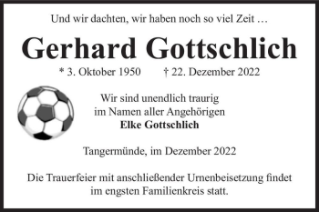 Traueranzeige von Gerhard Gottschlich  von Magdeburger Volksstimme