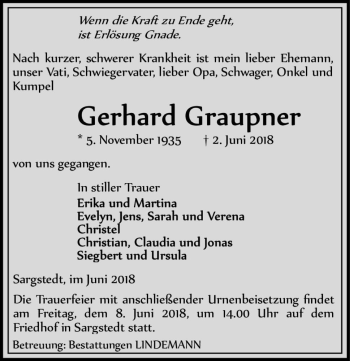 Traueranzeige von Gerhard Graupner  von Magdeburger Volksstimme