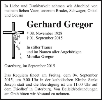 Traueranzeige von Gerhard Gregor  von Magdeburger Volksstimme