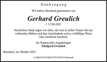 Traueranzeige von Gerhard Greulich  von Magdeburger Volksstimme