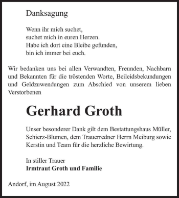 Traueranzeige von Gerhard Groth  von Magdeburger Volksstimme