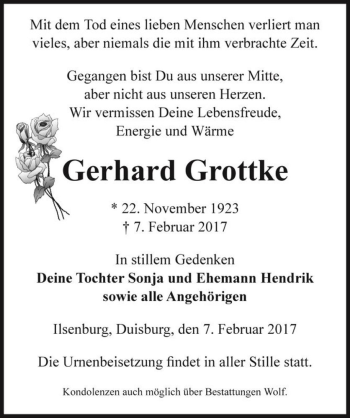 Traueranzeige von Gerhard Grottke  von Magdeburger Volksstimme