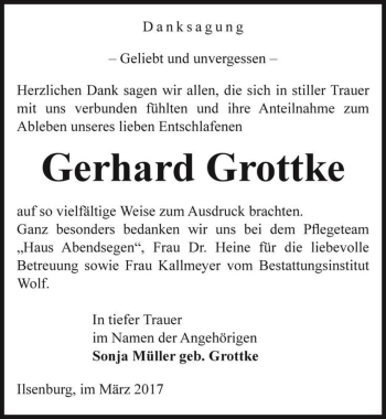 Traueranzeige von Gerhard Grottke  von Magdeburger Volksstimme