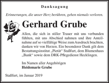 Traueranzeige von Gerhard Grube  von Magdeburger Volksstimme