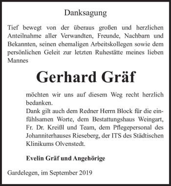 Traueranzeige von Gerhard Gräf  von Magdeburger Volksstimme