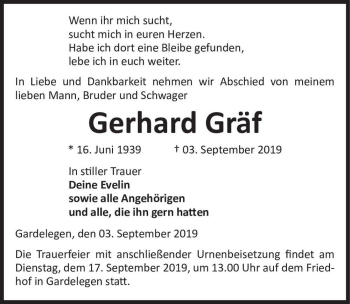 Traueranzeige von Gerhard Gräf  von Magdeburger Volksstimme