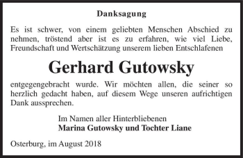 Traueranzeige von Gerhard Gutowsky  von Magdeburger Volksstimme