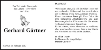 Traueranzeige von Gerhard Gärtner  von Magdeburger Volksstimme
