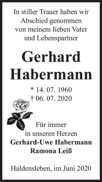 Traueranzeige von Gerhard Habermann  von Magdeburger Volksstimme