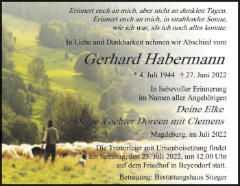 Traueranzeige von Gerhard Habermann  von Magdeburger Volksstimme