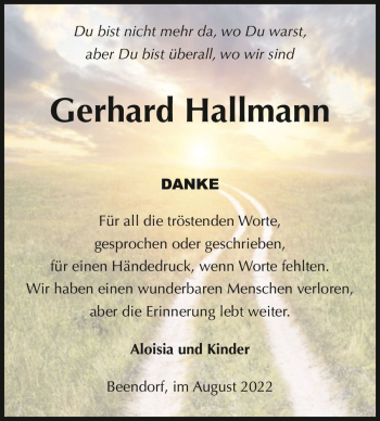 Traueranzeige von Gerhard Hallmann  von Magdeburger Volksstimme