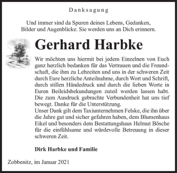 Traueranzeige von Gerhard Harbke  von Magdeburger Volksstimme