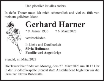 Traueranzeige von Gerhard Harner  von Magdeburger Volksstimme