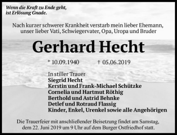 Traueranzeige von Gerhard Hecht  von Magdeburger Volksstimme