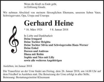 Traueranzeige von Gerhard Heine  von Magdeburger Volksstimme
